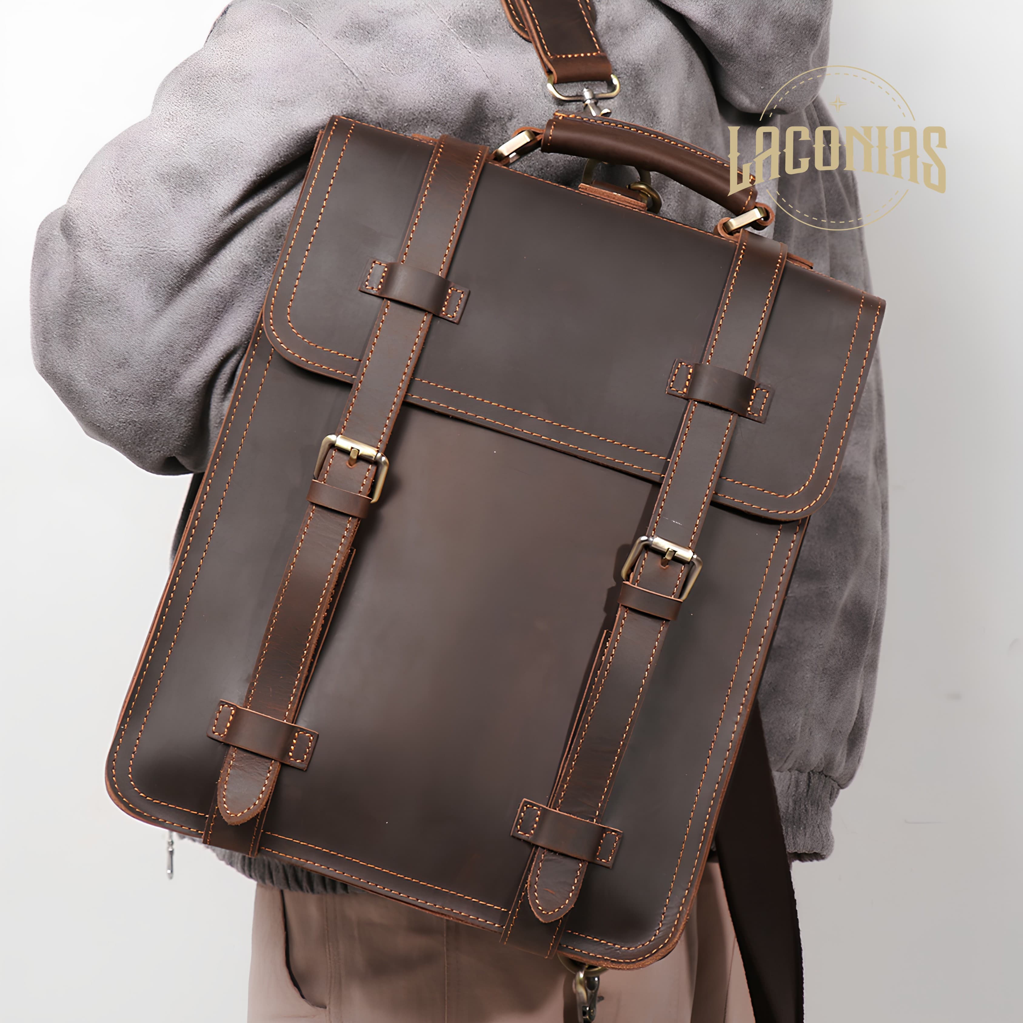 Men's cowhide large-capacity computer bag backpack — showcase 4