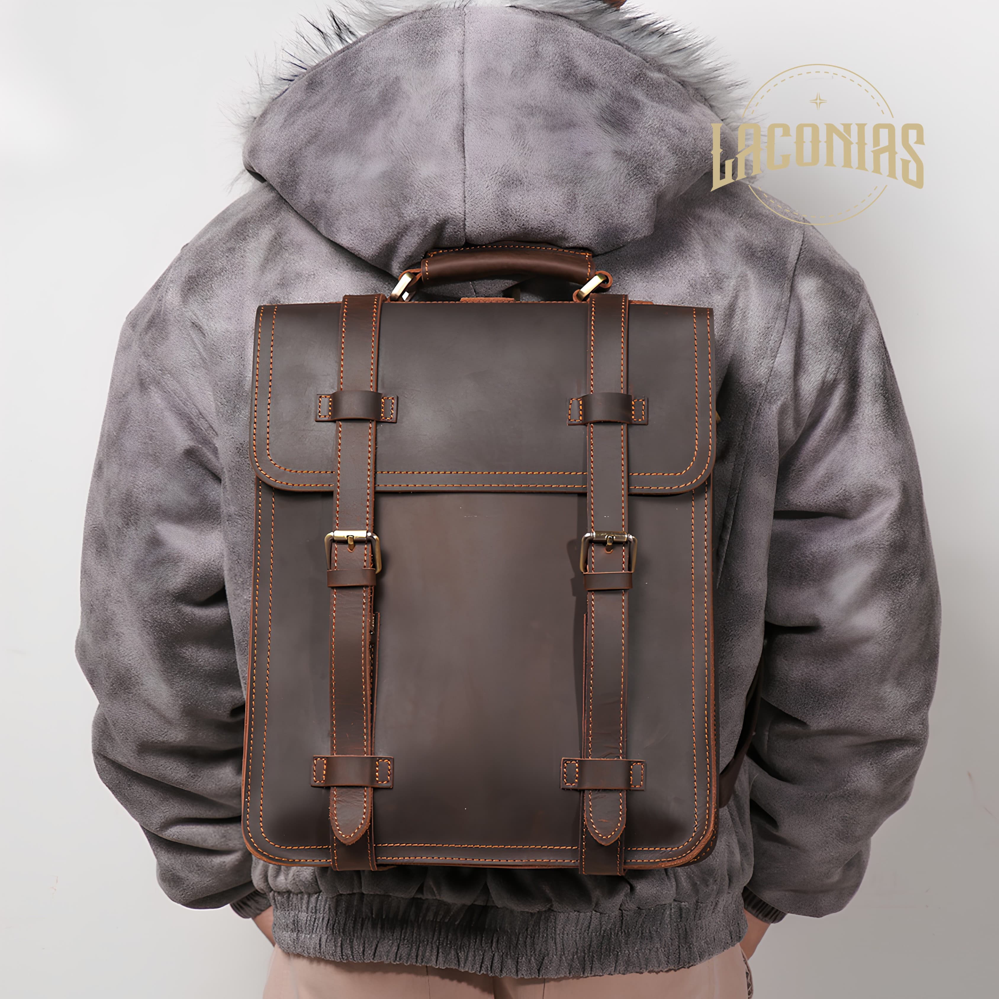 Men's cowhide large-capacity computer bag backpack — showcase 5