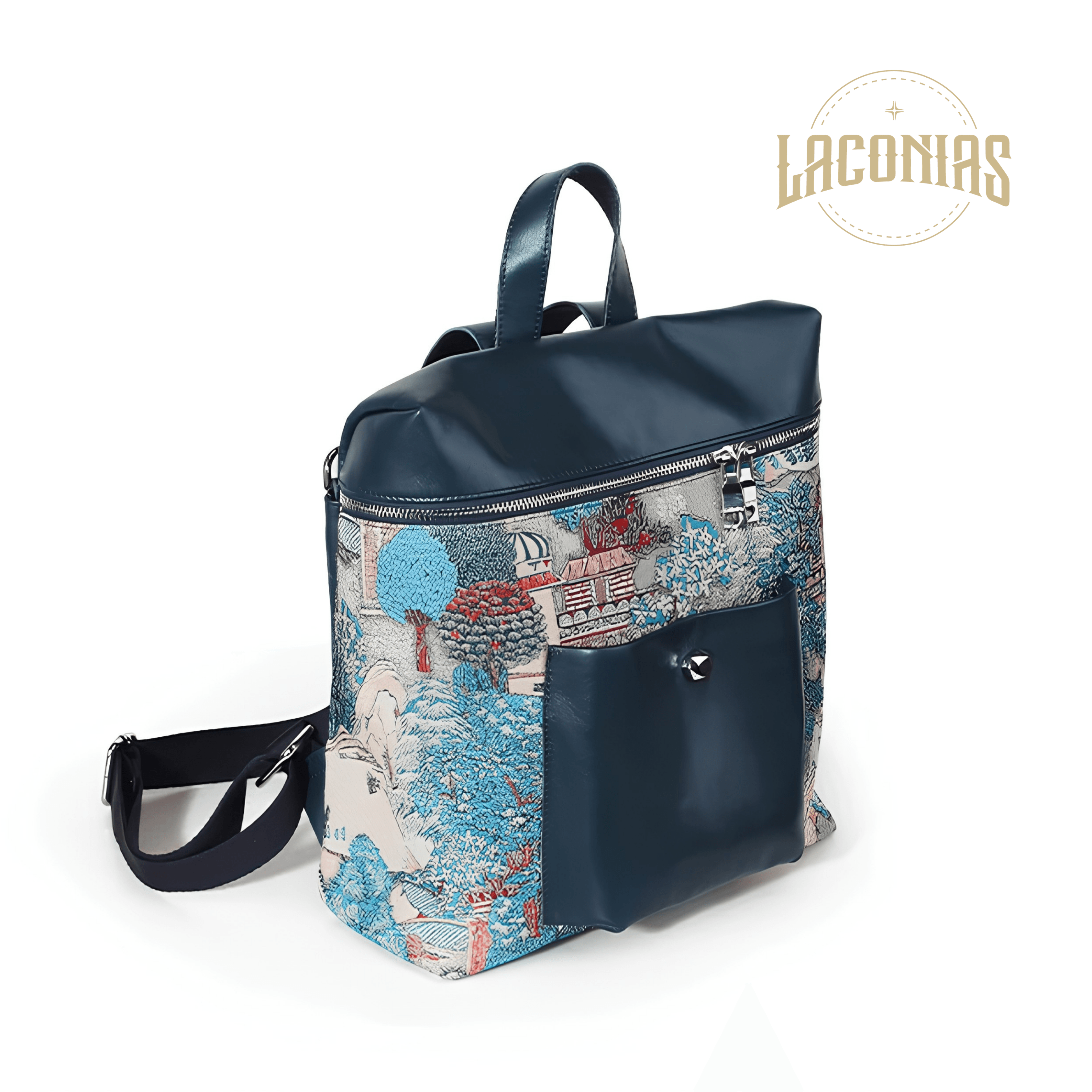 Genuine leather embroidered backpack